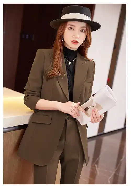 职场西装套装女面试高端职业装重工设计气质西服秋冬 棕色西装 裤子