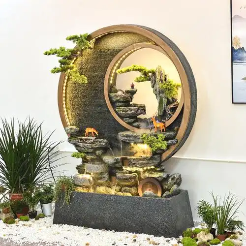新中式水幕墙流水屏风玄关庭院景观假山流水喷泉客厅大型落地摆件