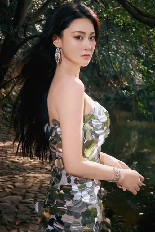 著名女星张馨予穿鱼鳞片低胸长裙,宛如迷失在森林中的鱼美人,美得惊艳