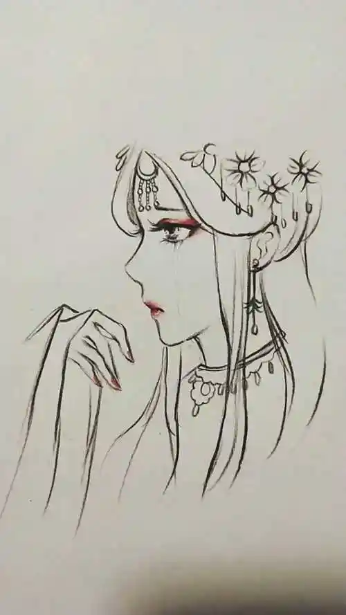 简单几笔画出古风女子侧脸_腾讯视频