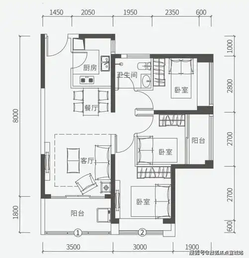 珑湾世界花园,2栋综合楼 1栋幼儿园,共774户,其中户型建面 90㎡有686