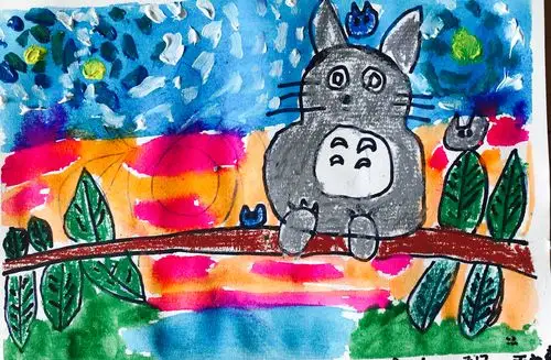 《龙猫》,本节课学习任务是学习刻画龙猫,和绘画技法(平涂法,湿画法