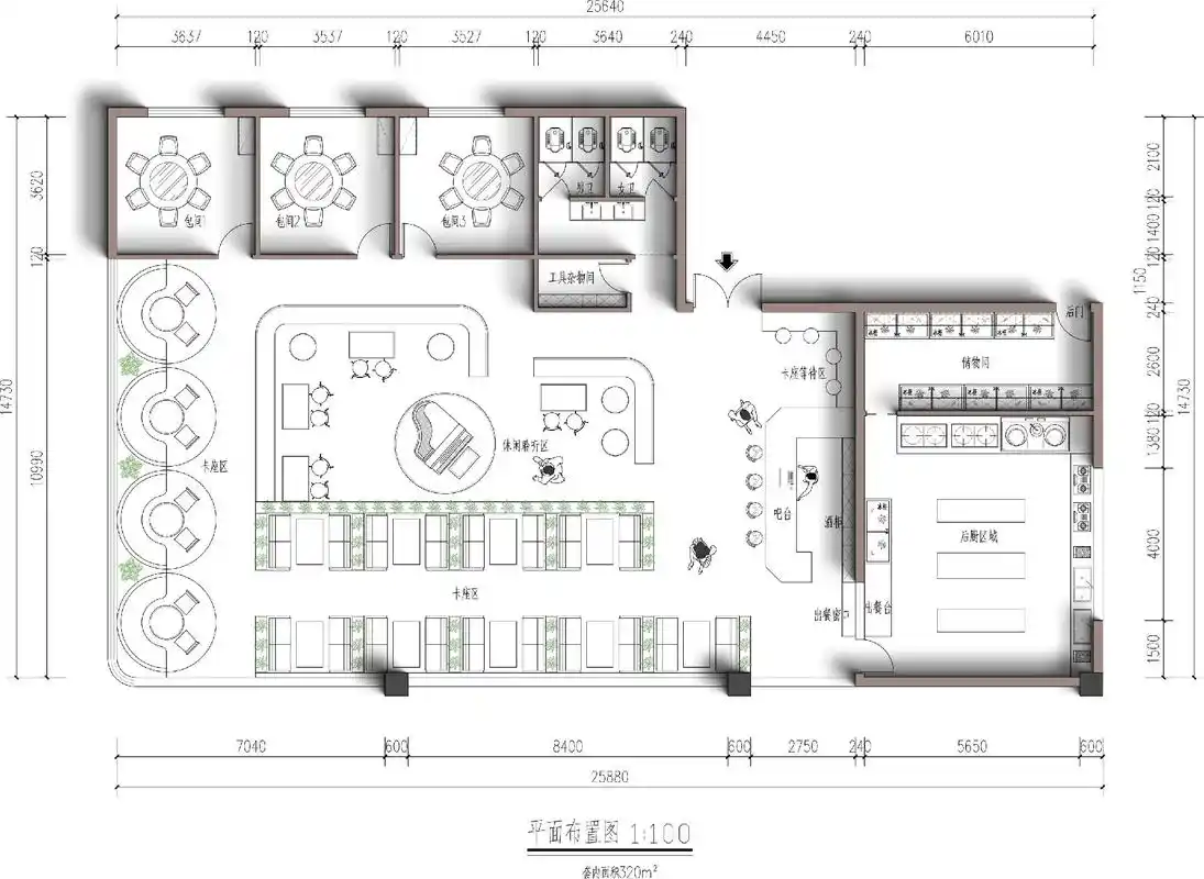 音乐主题320m05西餐厅施工图(原创)94套内面积320m05西餐厅平面