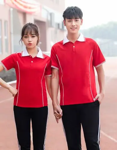 男夏季t恤短袖长裤套装女情侣装跑步休闲运动服班服校服 207套装 红色