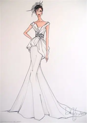 白色深v长裙礼服设计图