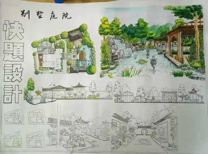 别墅庭院快题设计—马克笔