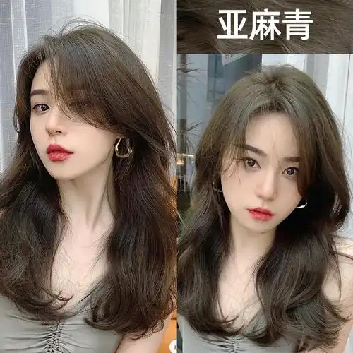 亚麻青色染发剂2021流行色显白潮发型宝哥亚麻闷青植物染发膏免漂