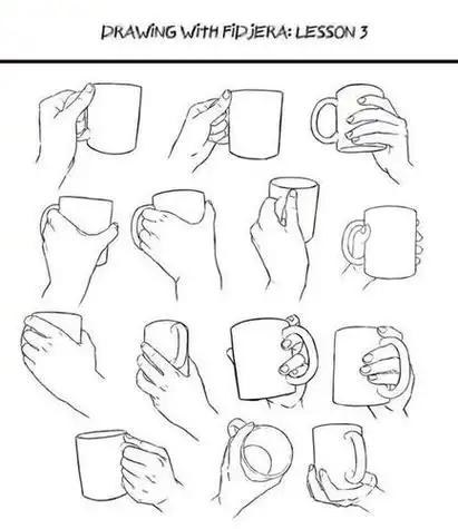 拿着杯子的手的简笔画