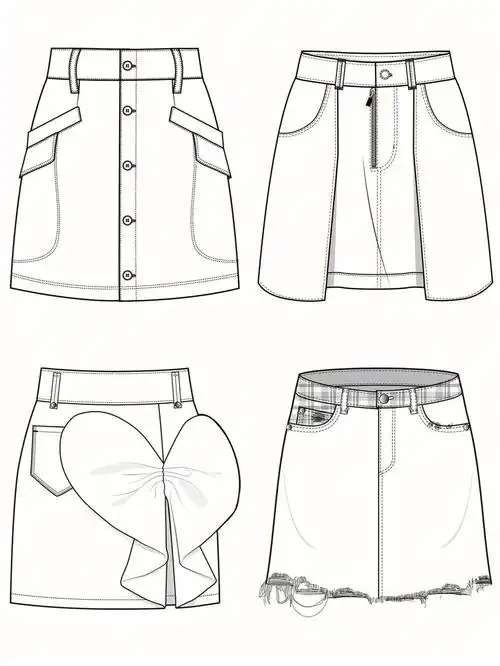 半裙裙子正反面服装款式图2