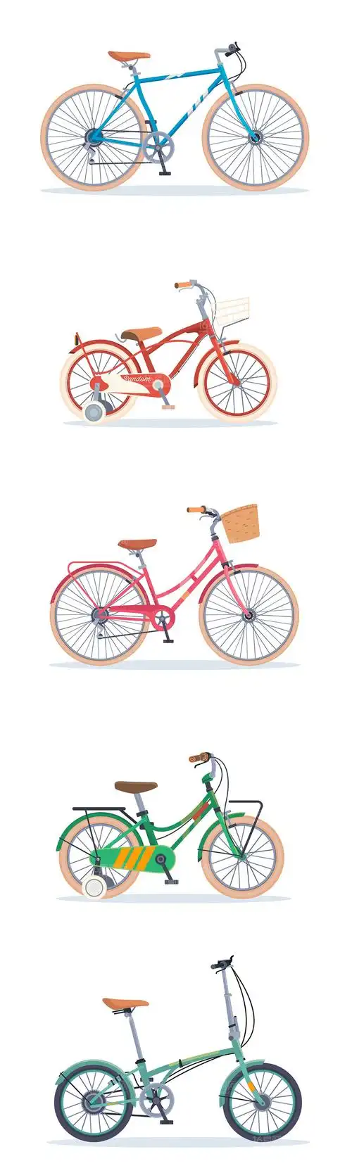 5张不同型号自行车矢量素材