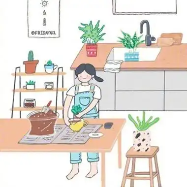 女生日常生活插画头像图片