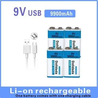 9v 电池 9900mah 锂离子充电电池 type-c 电池 9v usb 锂电池用