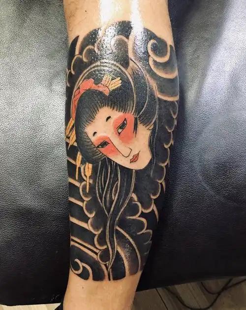 日式小腿纹身图片_腿部老传统纹身图案