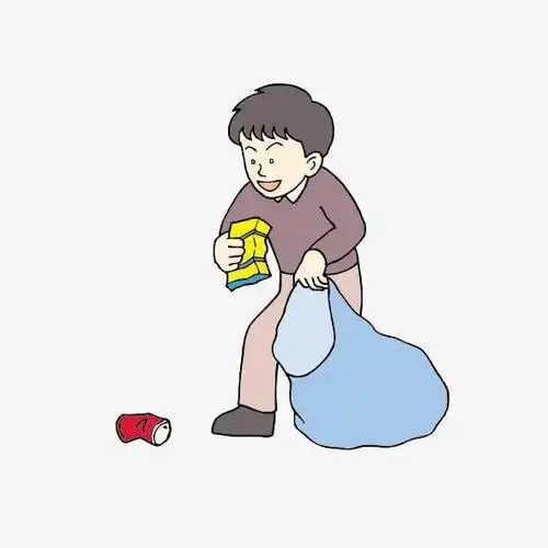 小男孩在捡垃圾的简笔画