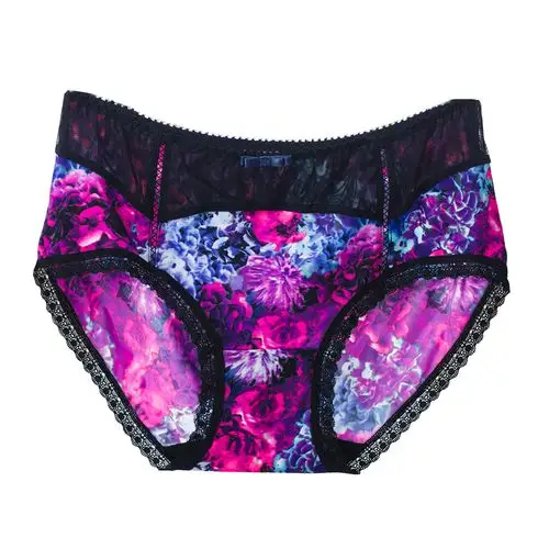 芬汀冰丝内裤女春夏无痕透气印花中腰三角裤女士蕾丝性感印花裤头