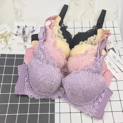 性感蕾丝上薄下厚聚拢调整型女士内衣 夏季大码软钢圈三排扣文胸