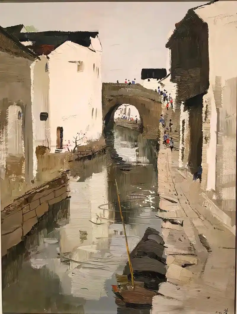 吴冠中先生笔下的江南水乡,渔舟闲飘,静穆入画!  #绘画作品 - 抖音