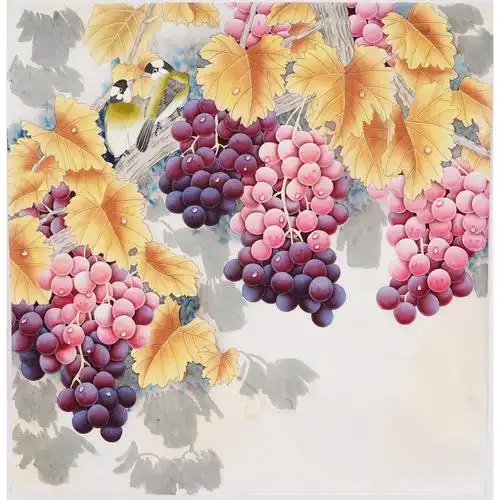 工笔画葡萄斗方国画手工精品手绘中式客厅字画国画