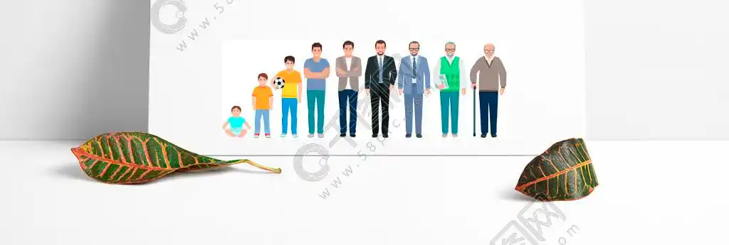 所有年龄段的男性套装不同世代的全长剪影欧洲男子隔离设置矢量图