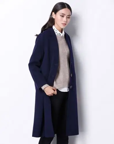 纳蔻nakou女装专场 藏蓝色简约羊毛双面呢大衣 商品