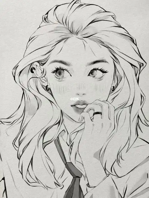 手绘动漫女生头像线描