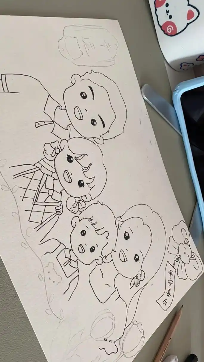 手绘简笔画 全家福 开学 无聊 画个一家四口👨‍👩‍👧‍