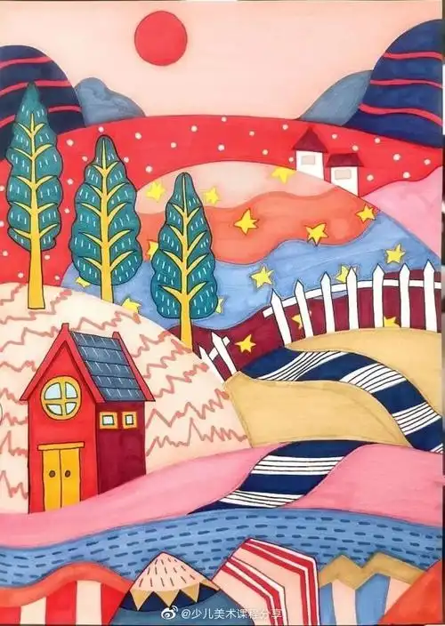 创意美术马克笔手绘装饰画儿童线描画马克笔装饰画分享676767