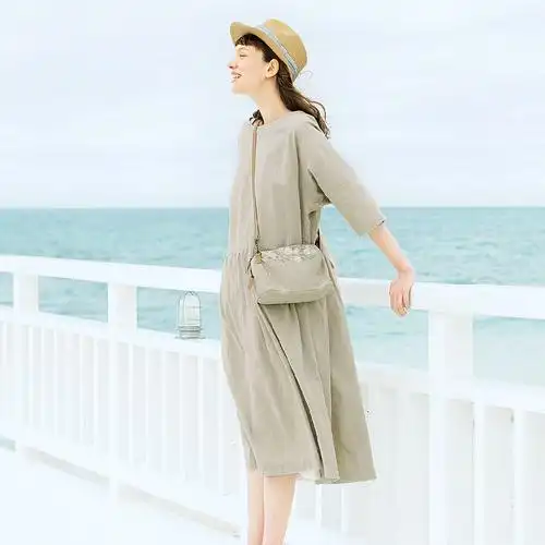 sm2森女纯色中长裙休闲舒适棉麻连衣裙f0182h40038