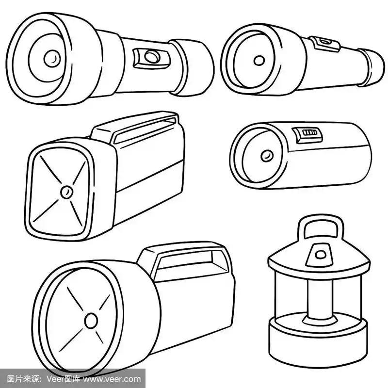 手电筒,能源,夜晚,绘画插图,古老的