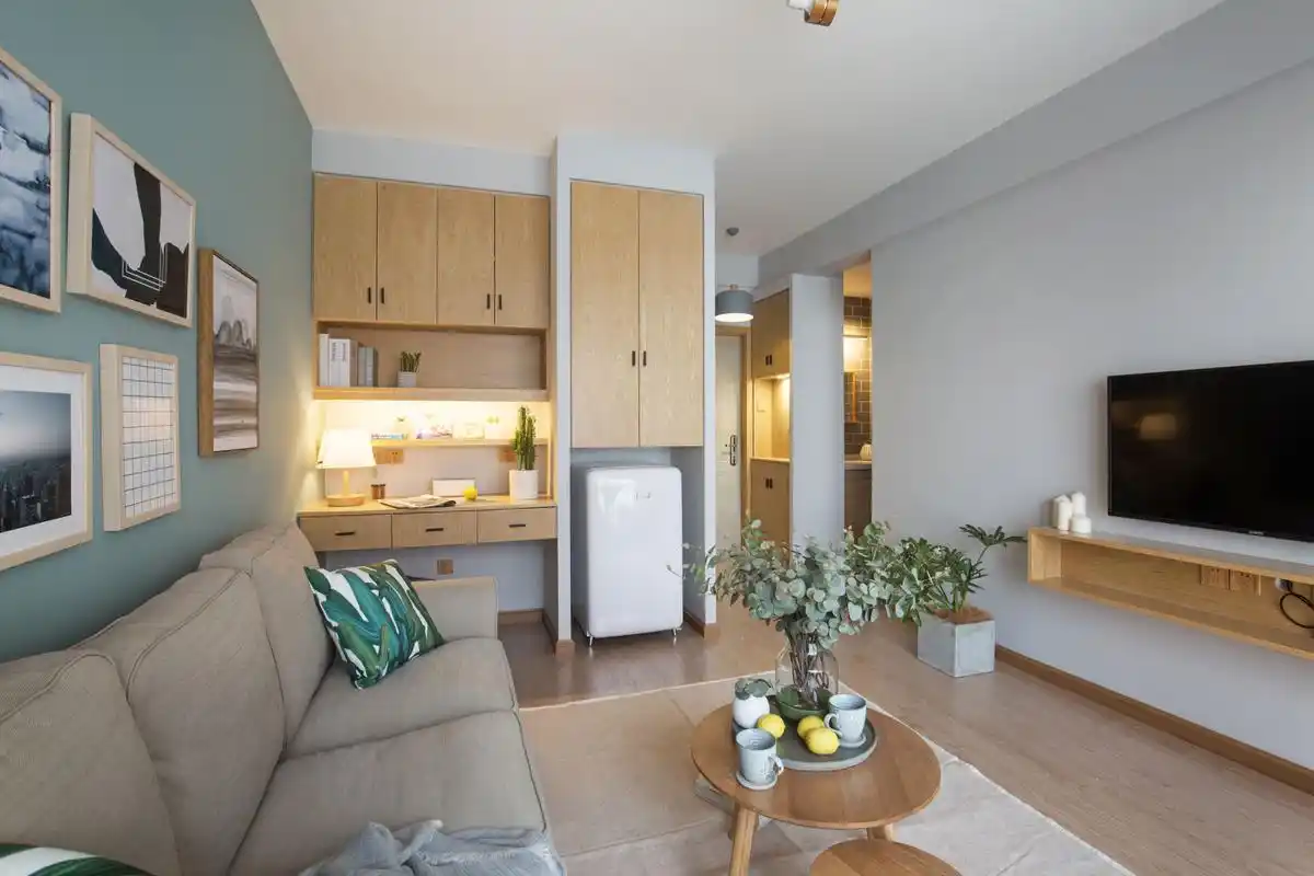 成都50平北欧小户型绿色背景用到极致简单而温馨