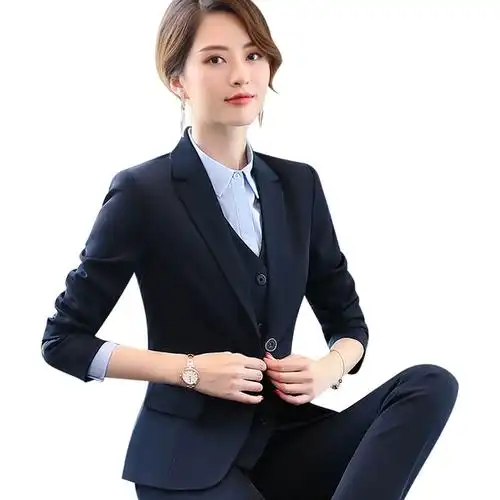 ol商务工作服大码套装面试黑色西服外套女秋冬职业正装藏青色西装