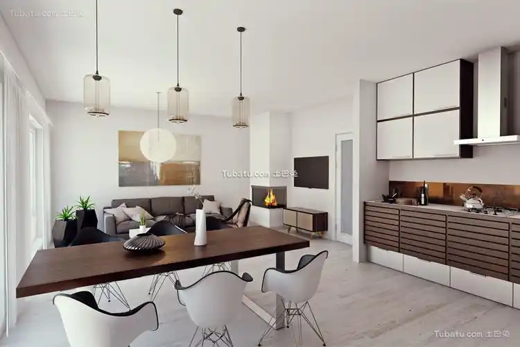现代简约餐厅客厅一体装修效果图