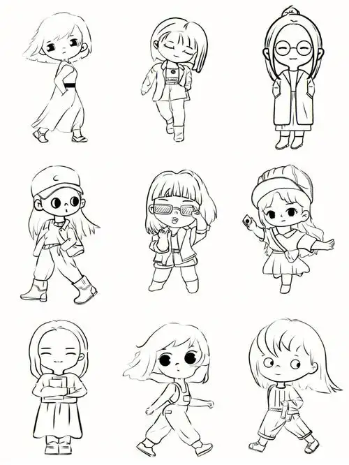 q版人物线稿速写简笔画练习合集初级篇1