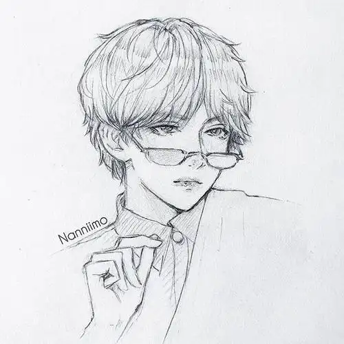 人物线稿黑白动漫素材手绘插画绘画