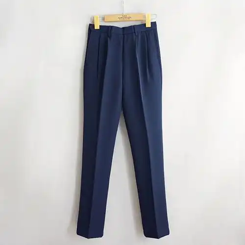 秋冬季侧边纽扣西装裤旁开口长裤中老年女裤浅蓝中老年女装