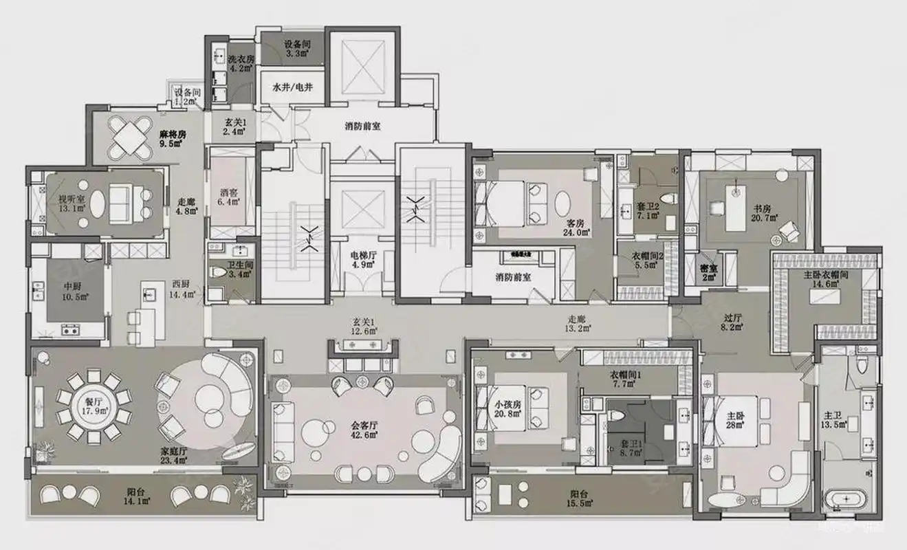 顶级大平层豪宅户型,打破了传统设计思维,客厅不仅是会客,餐厅不仅是