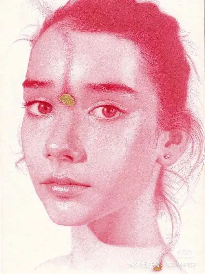 素描女孩肖像.红色油性圆珠笔,30701516厘米#画画 #艺术 - 抖音