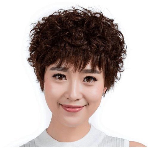 天使丝丝 假发套女烫发 假发女短发纹理短卷发蓬松 中老年妈妈 小卷深
