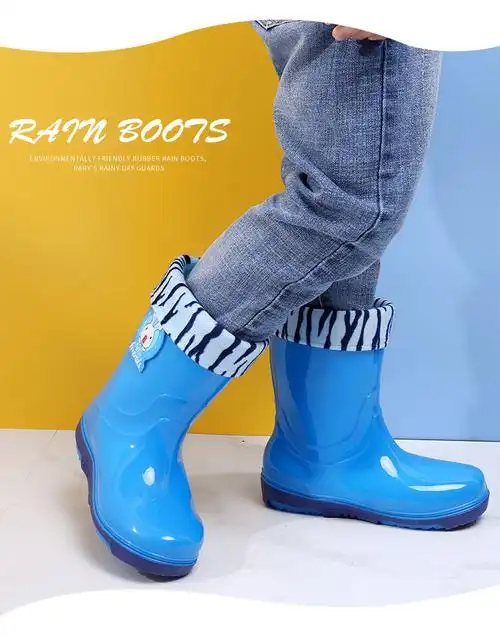 雨靴水鞋男女孩小学生加棉加绒保暖水靴宝宝胶鞋天蓝色加棉款22cm平时