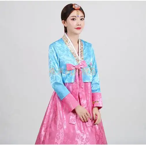 传统韩服古装女装朝鲜服族服装舞蹈演出服成人大长今宫廷礼服蓝色蓝衣