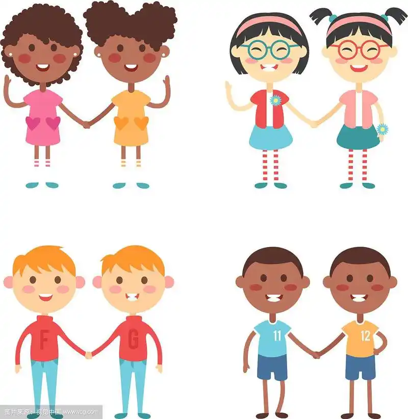 可爱的卡通双胞胎兄弟姐妹
