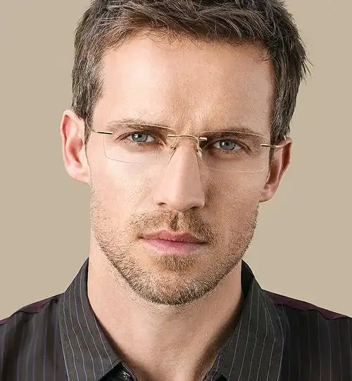 无框眼镜男纯钛 超轻不夹脸 金丝无边框眼镜框眼镜商务眼镜架 黑色