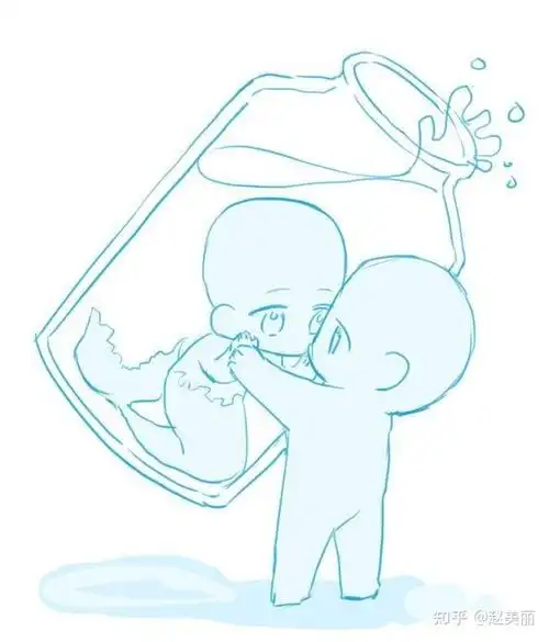 一组q版双人互动模板参考人体素材