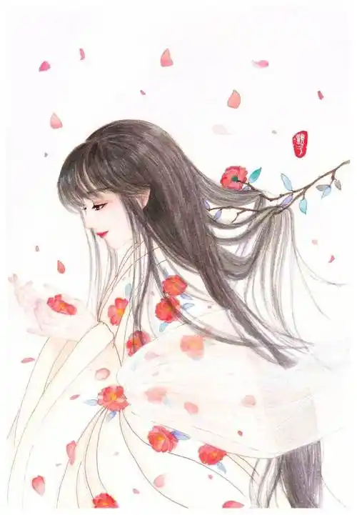 水彩画图片古风古装美女水彩画上色素材sai手绘人物插画教程呀呀xf003