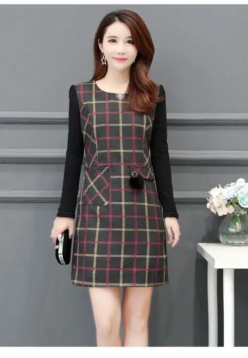 实拍2018冬装新款中年女装加绒加厚中长款长袖有女人味的连衣裙