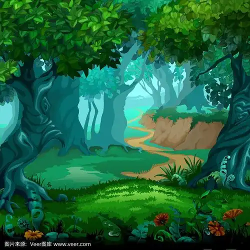 森林的魔法.移动的树木.矢量卡通特写插图