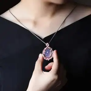 指上翠 翡翠吊坠女18k金镶嵌紫罗兰高冰天然翡翠饱满大蛋面【sp】