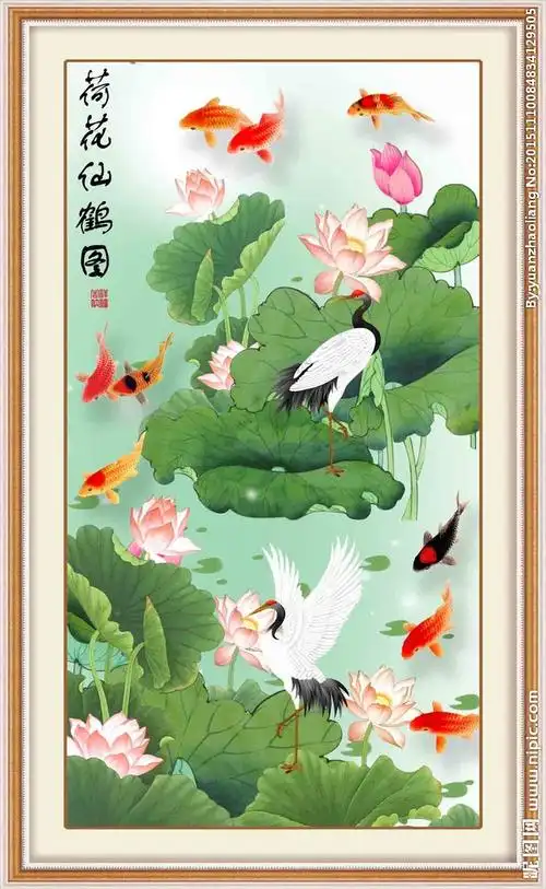 荷花仙鹤图图片