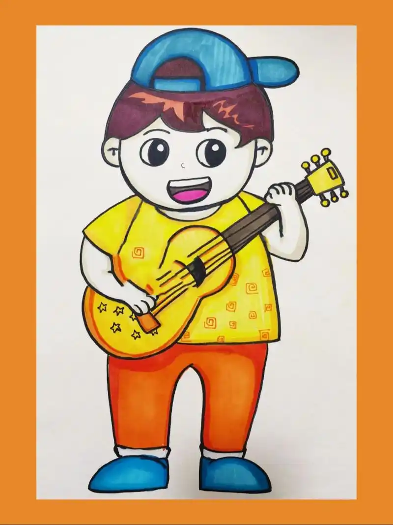 更·幼教时的简笔画练习 『弹吉他的小男孩』·人物动态