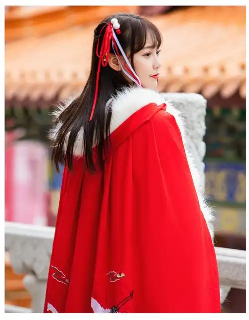 复古汉服披风男古风古装斗篷披肩女秋冬加厚保暖中长款外套中国风黑色